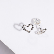 Серьги серебряные пусеты "Сердечки с бусинок"